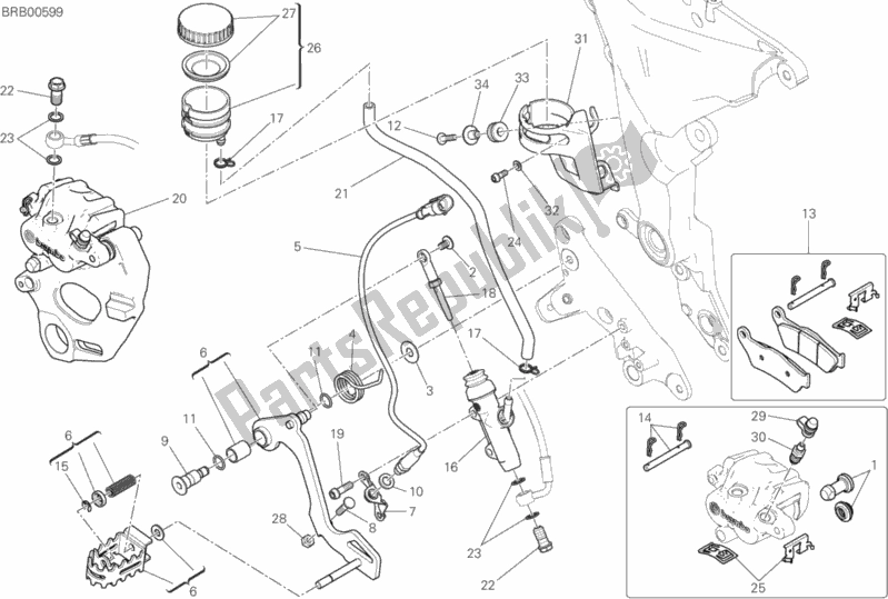 Toutes les pièces pour le Système De Freinage Arrière du Ducati Multistrada 1200 Enduro Touring Brasil 2018